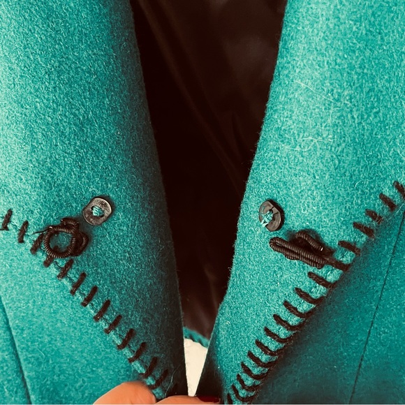 Vintage Western Cropped Jacket Wool Teal Turquoise Southwestern Silver Buttons - Picture 8 of 13